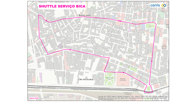percurso shuttle Bica 1 setembro