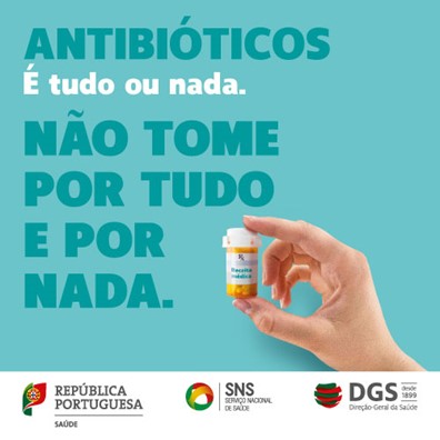 Imagem alusiva à campanha Antibióticos É tudo ou nada. com o descritivo Não tome por tudo e por nada