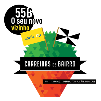 Imagem com manjerico e identificação da carreira 55B Carnide (C. Comercial)/ Circulação Bairro Padre Cruz
